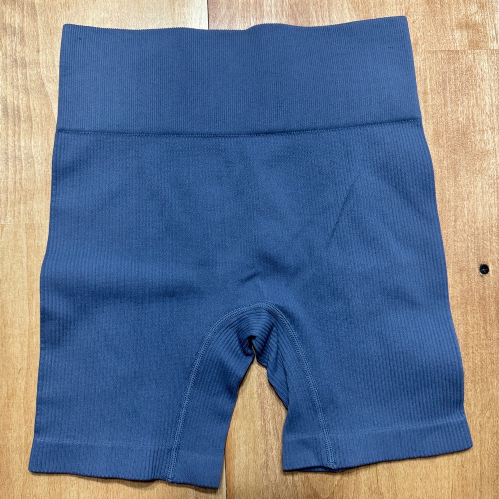 PAC 1980 Womens Blue Seamless Ribbed‎ High Waisted Biker Shorts Size Small
